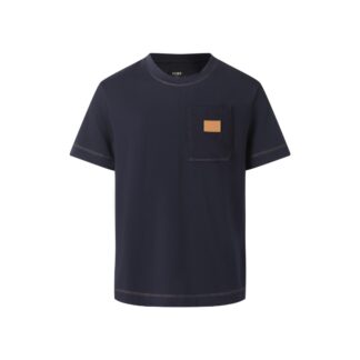 FENDI Leather Patch Short Sleeve T-Shirt - Navy